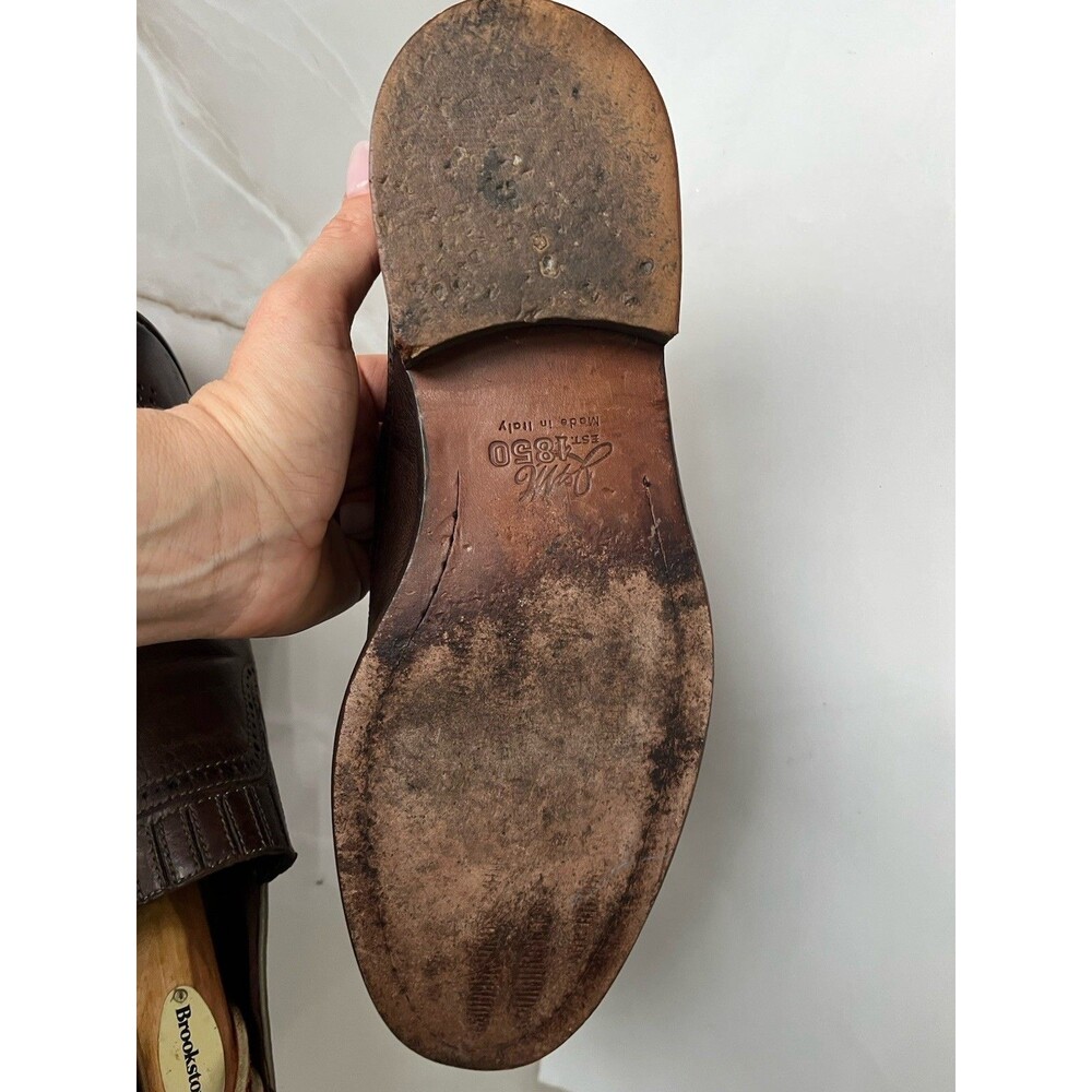 J&M Johnston Murphy Loafers Slip On Mens Brown Leather Dress Shoes Sz 9 M Italy - Picture 11 of 13